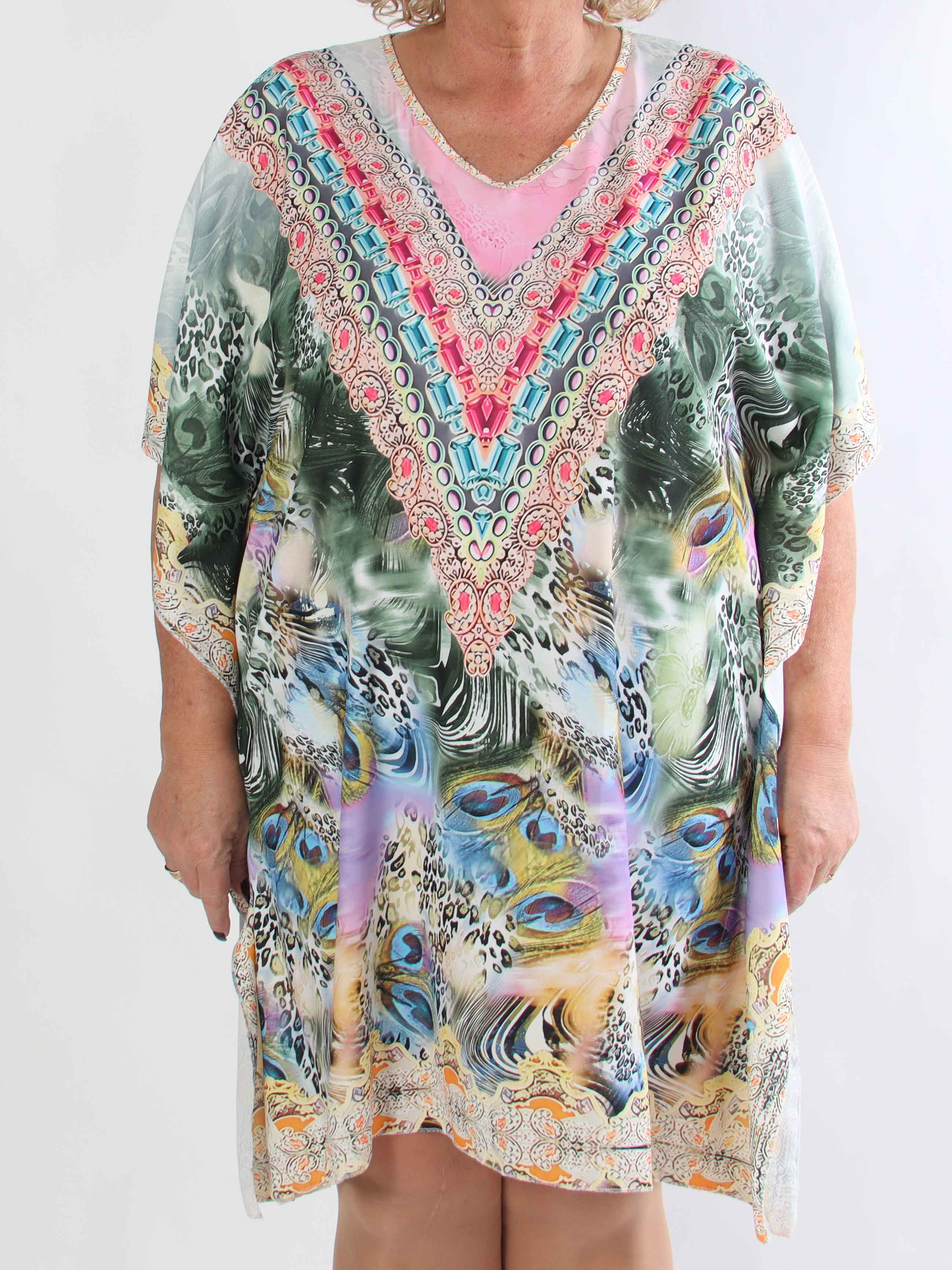 Faye - Plus size tunikakjole i viskose i flerfarvet mønster